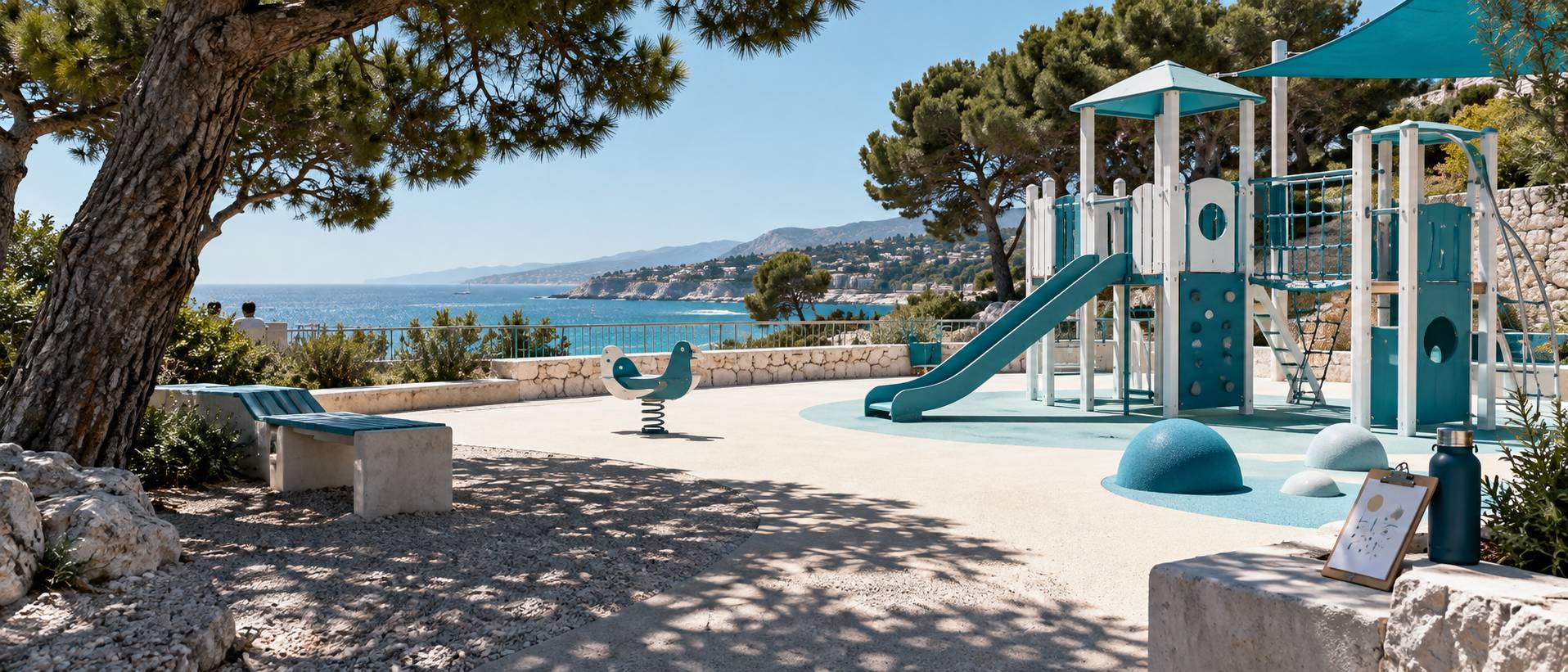 Illustration éditoriale du sujet : Aires de jeux ombragées à Nice : où jouer à 15 h en été