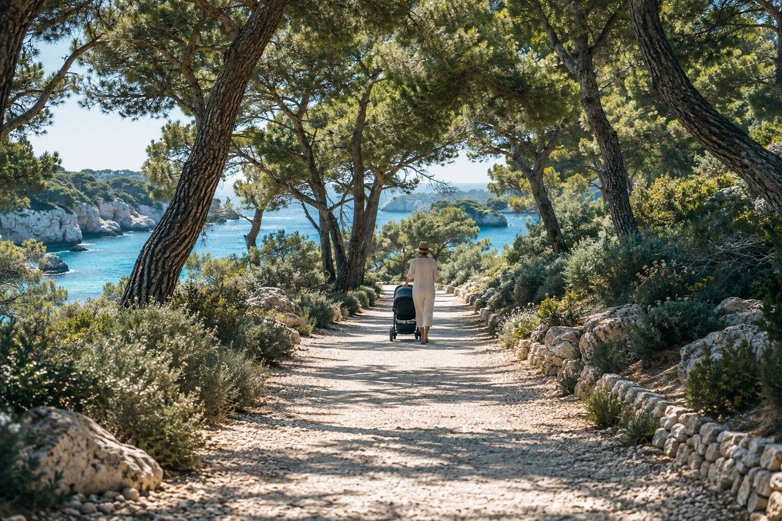 Illustration éditoriale du sujet : Balades en poussette à l'ombre : les itinéraires d'été