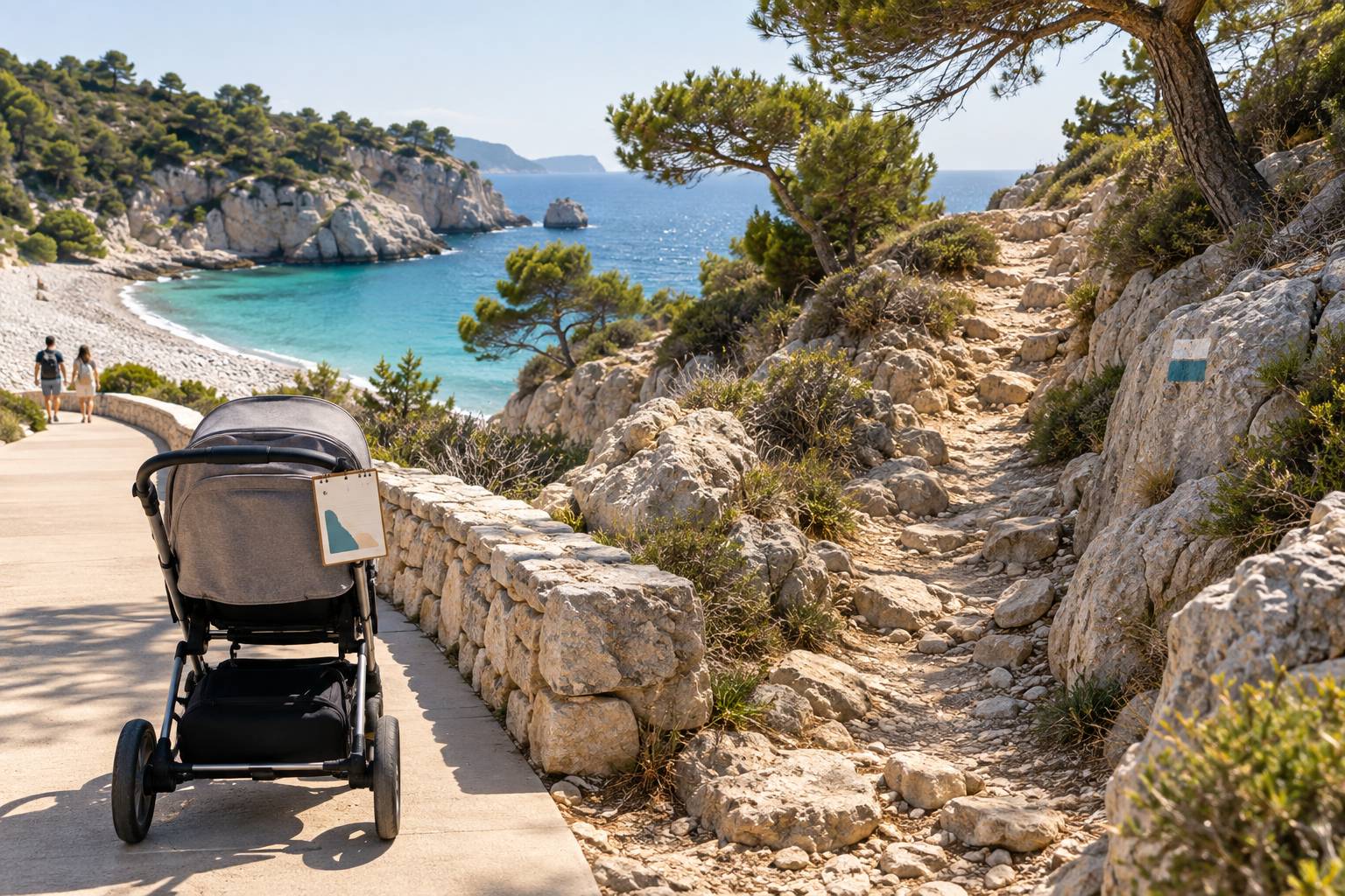 Illustration éditoriale du sujet : Cap d'Antibes en poussette : où ça passe et où ça bloque