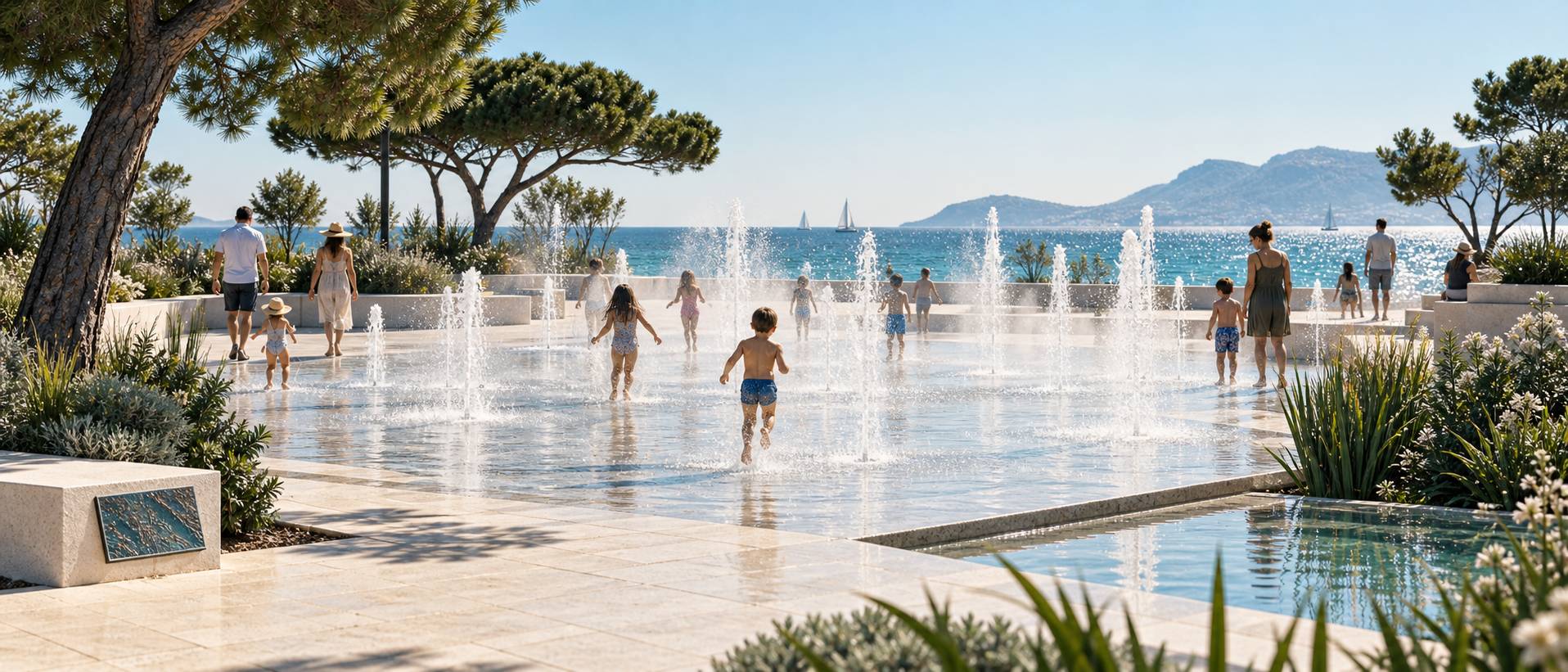 Illustration éditoriale du sujet : Jeux d'eau à Nice : les points d'eau ouverts aux enfants
