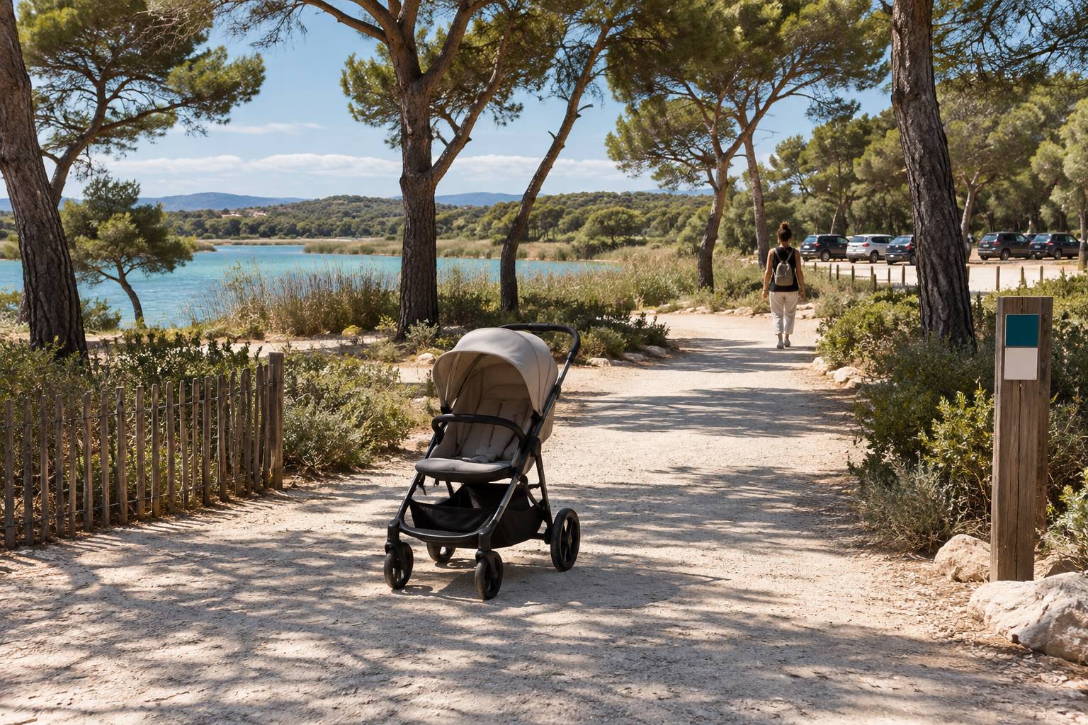 Illustration éditoriale du sujet : Parc de Vaugrenier en poussette : chemins, ombre et parking